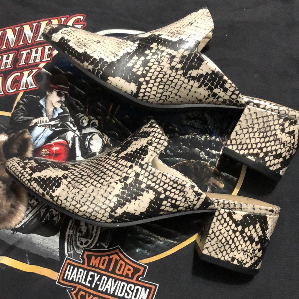 • snakeskin mules •